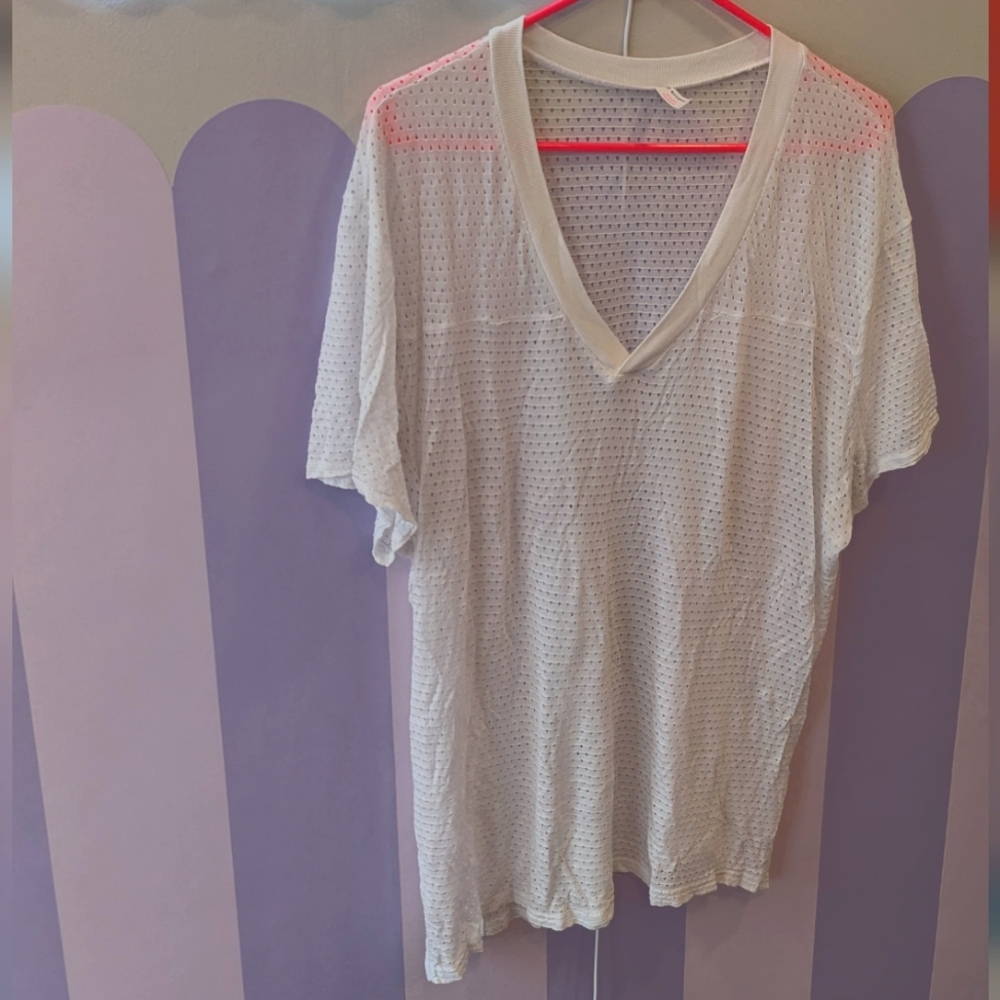 White V-Neck fp Movement Mesh Top